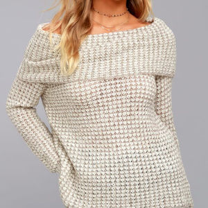 BB Dakota Tegan Beige Off-the-Shoulder Sweater